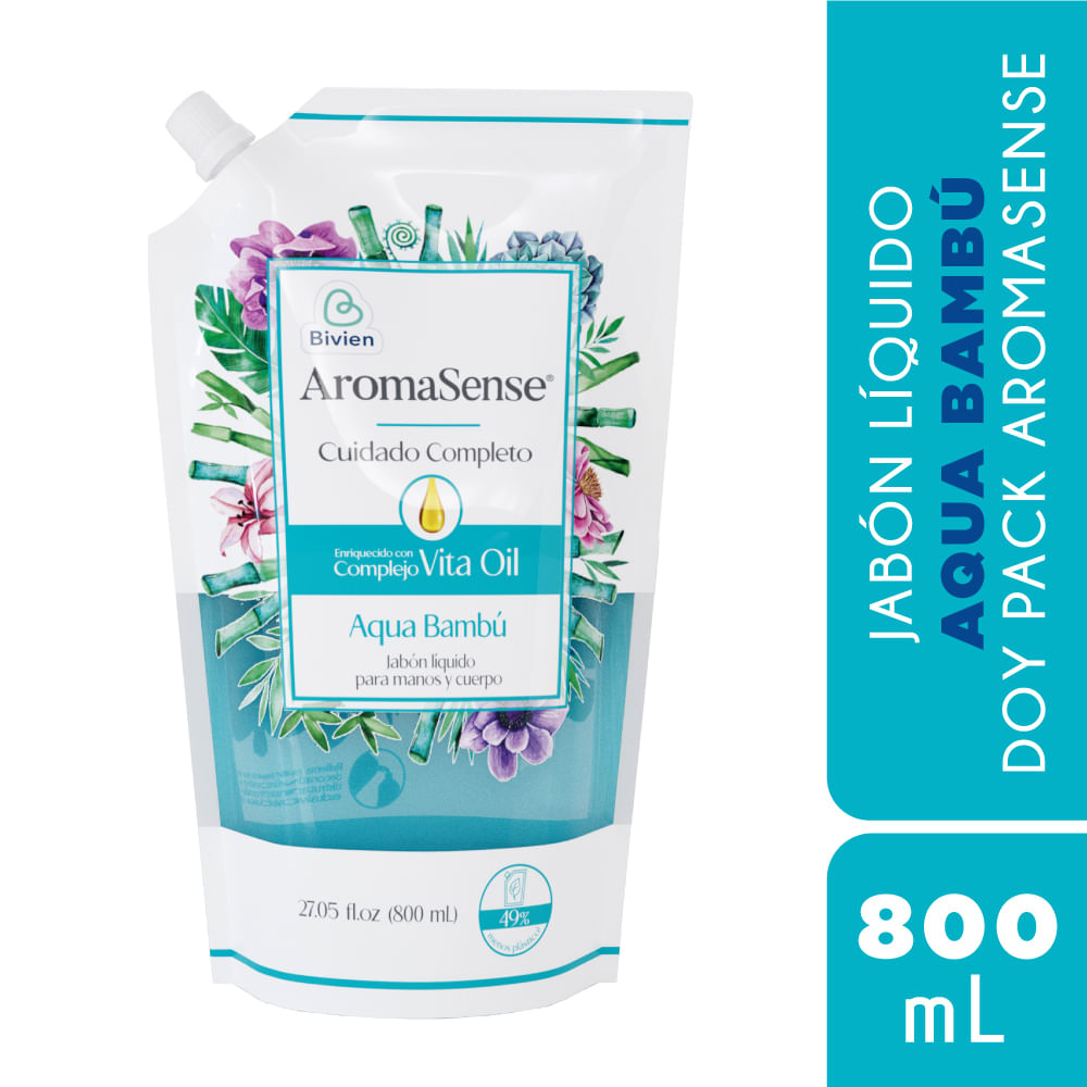 Jabón Líquido Aromasense Aqua Bambú 800ml Bivien 9401